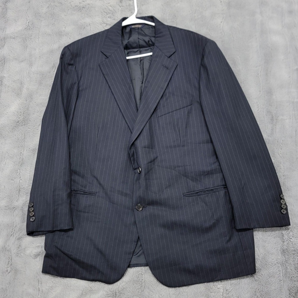 Brooks Brothers Suit Jacket Mens 46R Navy Blue Pinstripe Golden Fleece Wool USA